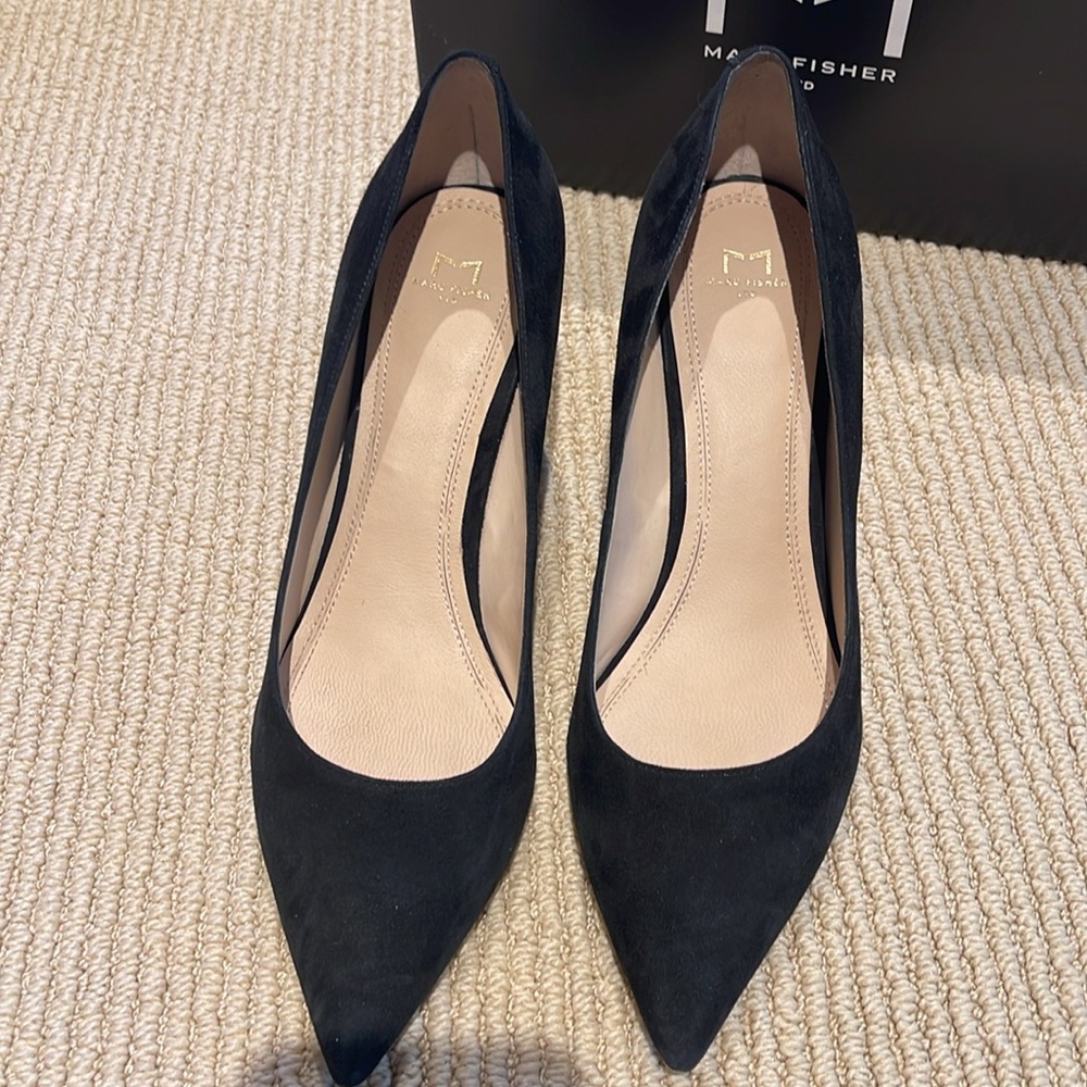 Marc Fisher Black Suede Pumps Size 10 Pointed Toe Block Heel